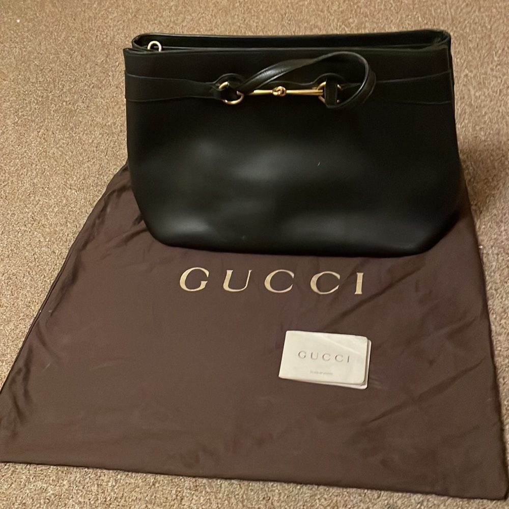 Gucci Black Leather Horsebit Tote